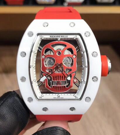 Review Richard Mille RM052 skull red rubber strap watch price - Click Image to Close